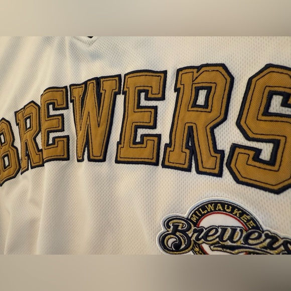 Milwaukee Brewers Baseball Jersey Mens Size M White True Fan - Picture 4 of 9